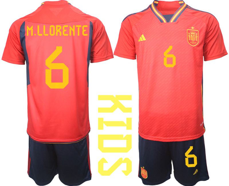 Youth 2022 World Cup National Team Spain home red 6 Soccer Jersey